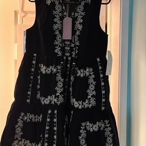 Calling June Black Sleeveless Embroidered Tiered Dress